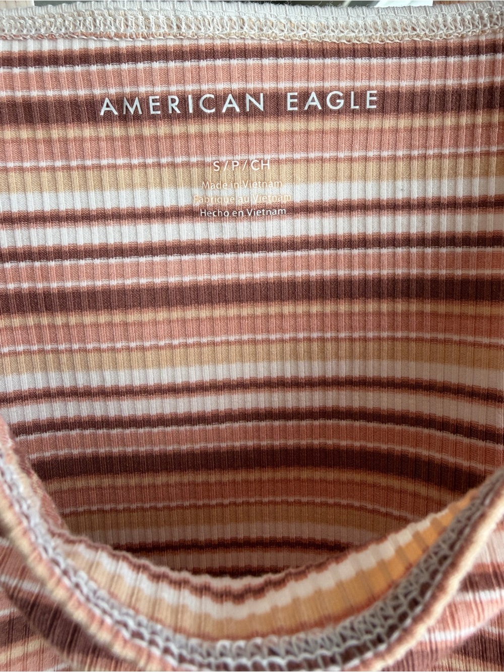 American Eagle Outfitters Striped Ribbed Crop Tank in Rust and Cream - Picture 3 of 4